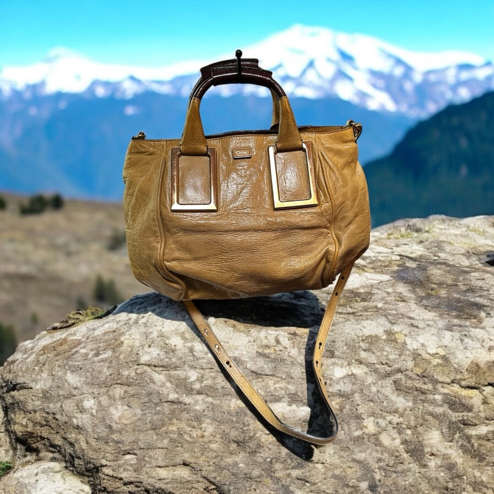 Chloe Tan Leather Ethel Handbag w/Crossbody Strap